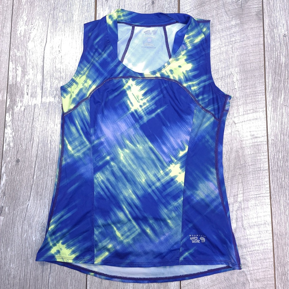 Mountain Hardwear Tank Top Women Small Blue Yellow Tie Dye Athletic Mesh Shirt